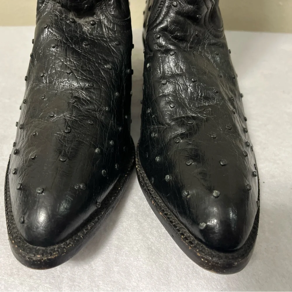 Durango Men's Black Full Quill Ostrich Saddle Almond Toe Exotic Cowboy 10 B
